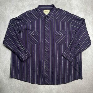VTG Wrangler 3XL Western Shirt Purple Pearl Snap Shimmer Metallic Silver Rodeo